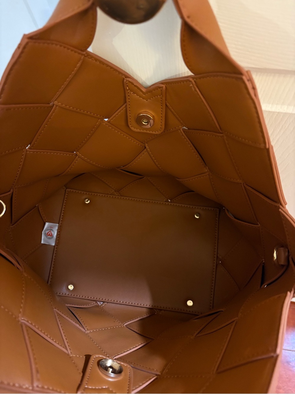 Woven Leather Top-Handle Tote in Tan - Picture 2 of 6